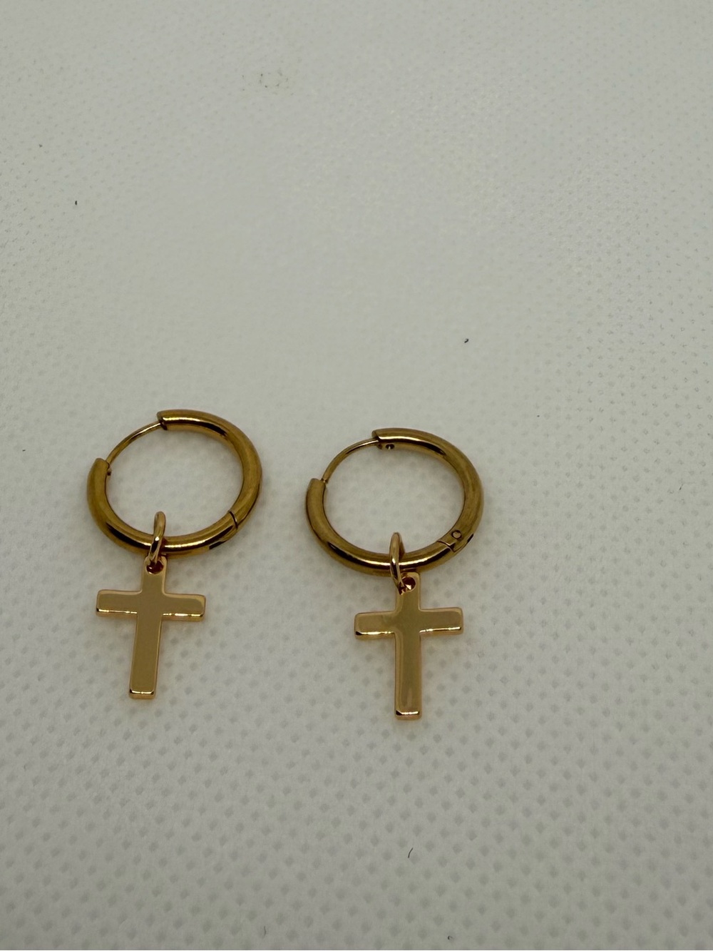 Gold-Tone Huggie Hoops with Small 18K Gold-Plated Cross Charms